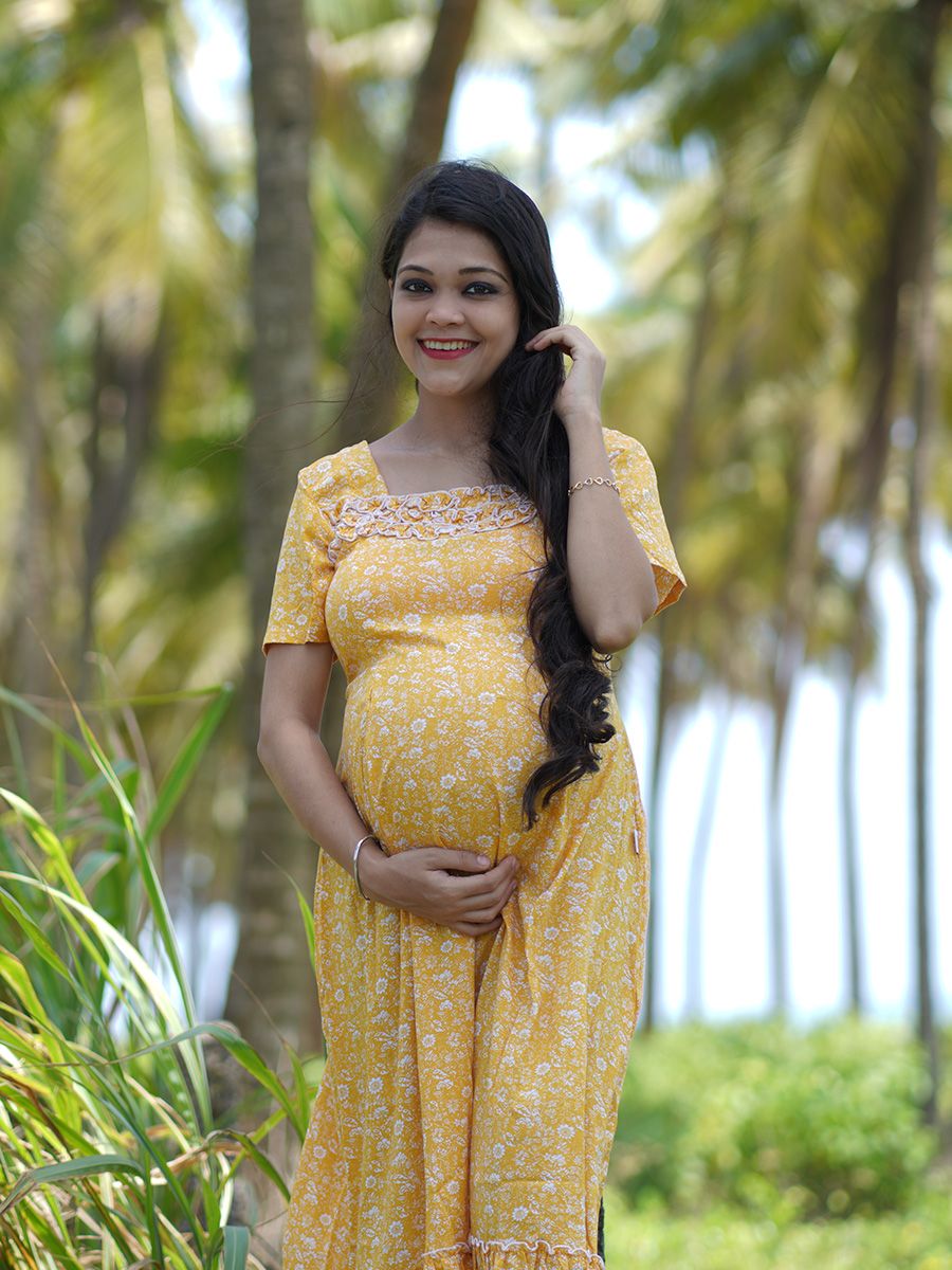 Maternity Short Night Gown- Ezra yellow