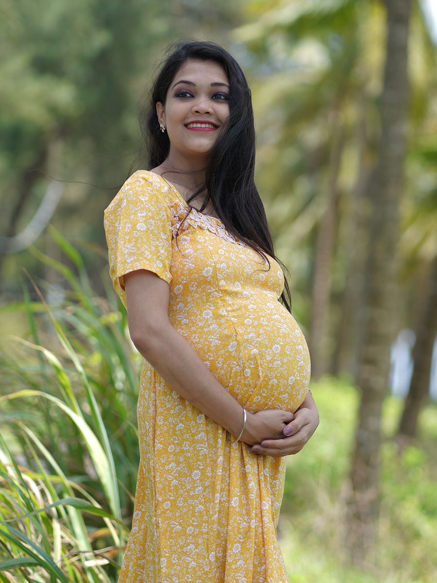 Maternity Short Night Gown- Ezra yellow