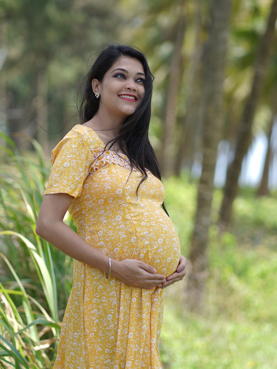 Maternity Short Night Gown- Ezra yellow