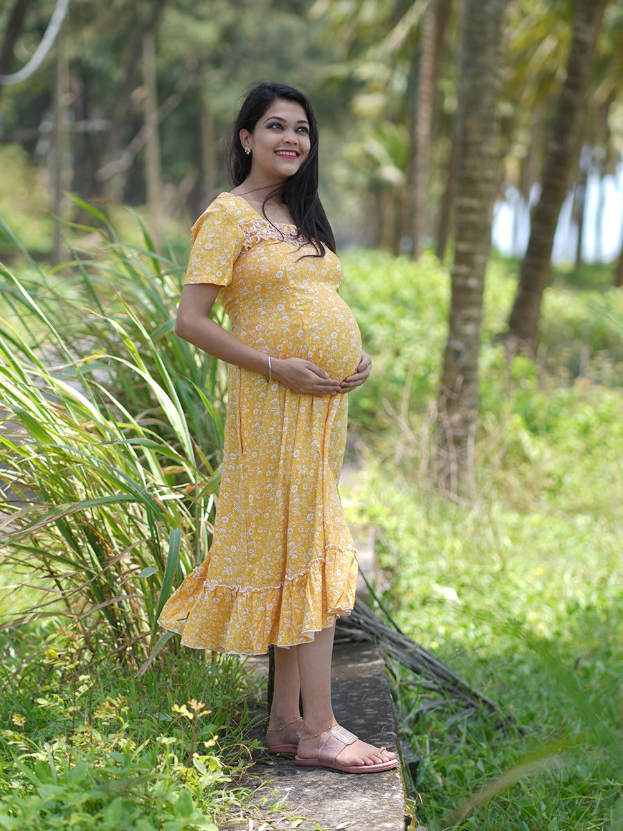Maternity Short Night Gown- Ezra yellow