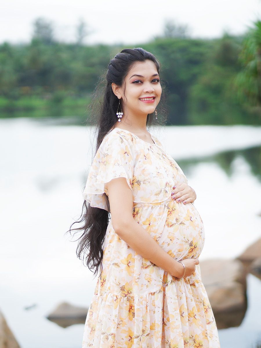 Maternity Photoshoot Gown- yellow floral