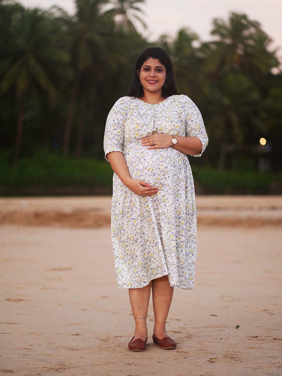 Maternity short Dress- white floral