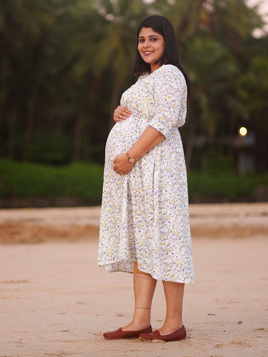 Maternity short Dress- white floral