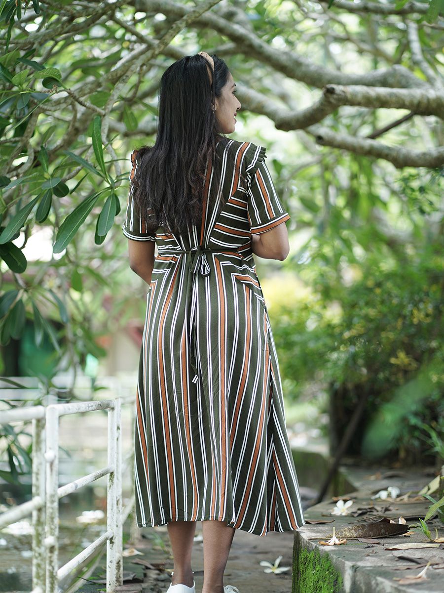 Maternity Short Dress- Lines (Dark Green)