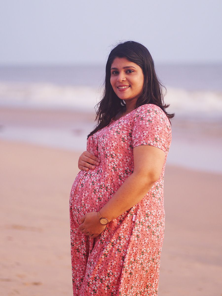 Maternity Short Night Gown- peach floral
