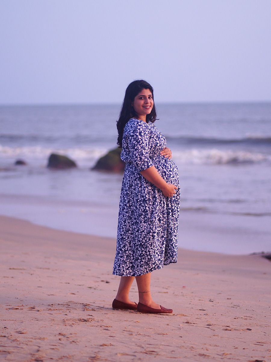 Maternity short Dress-  Blue floral