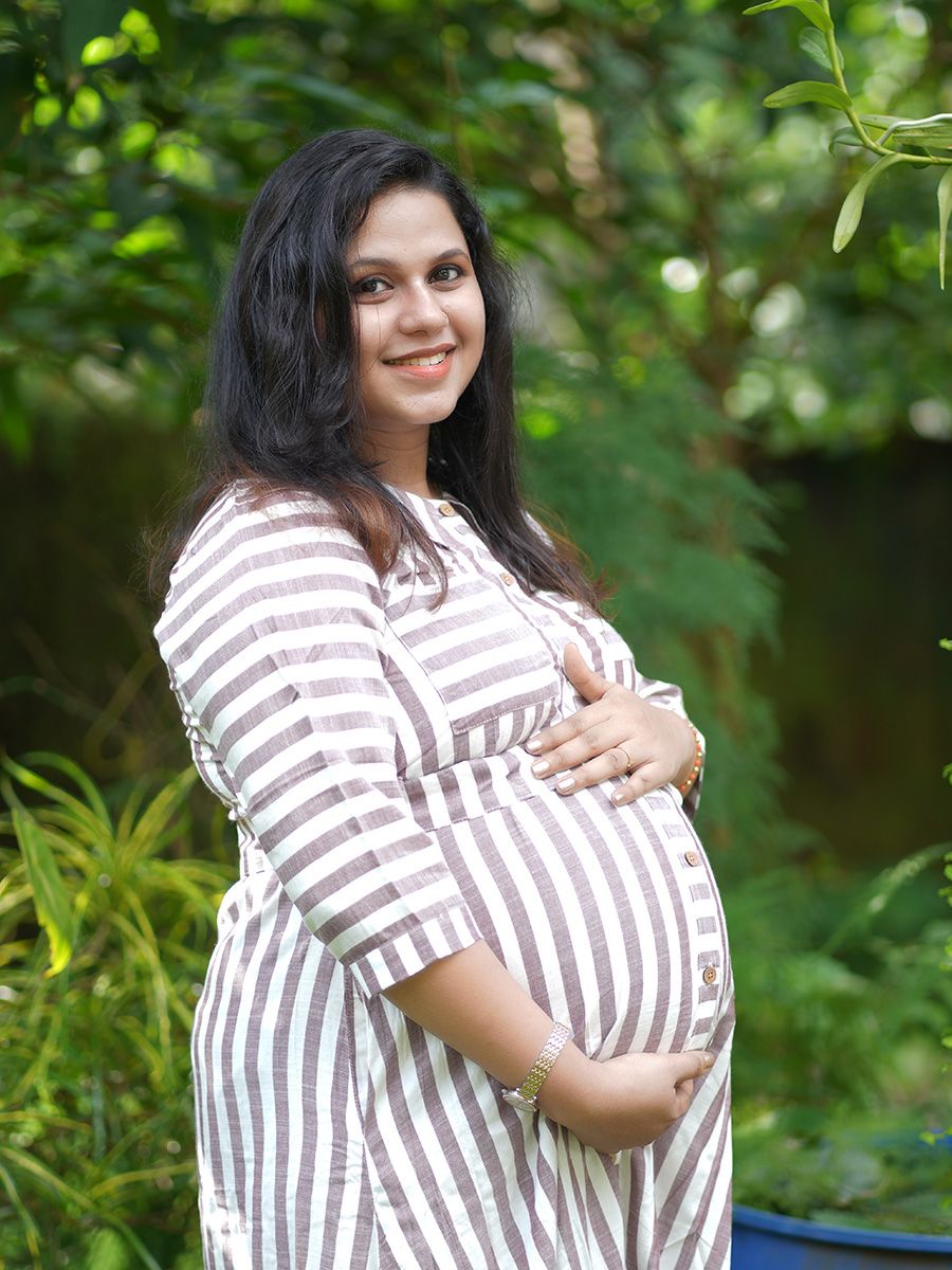 Maternity short Dress- Brown Lines