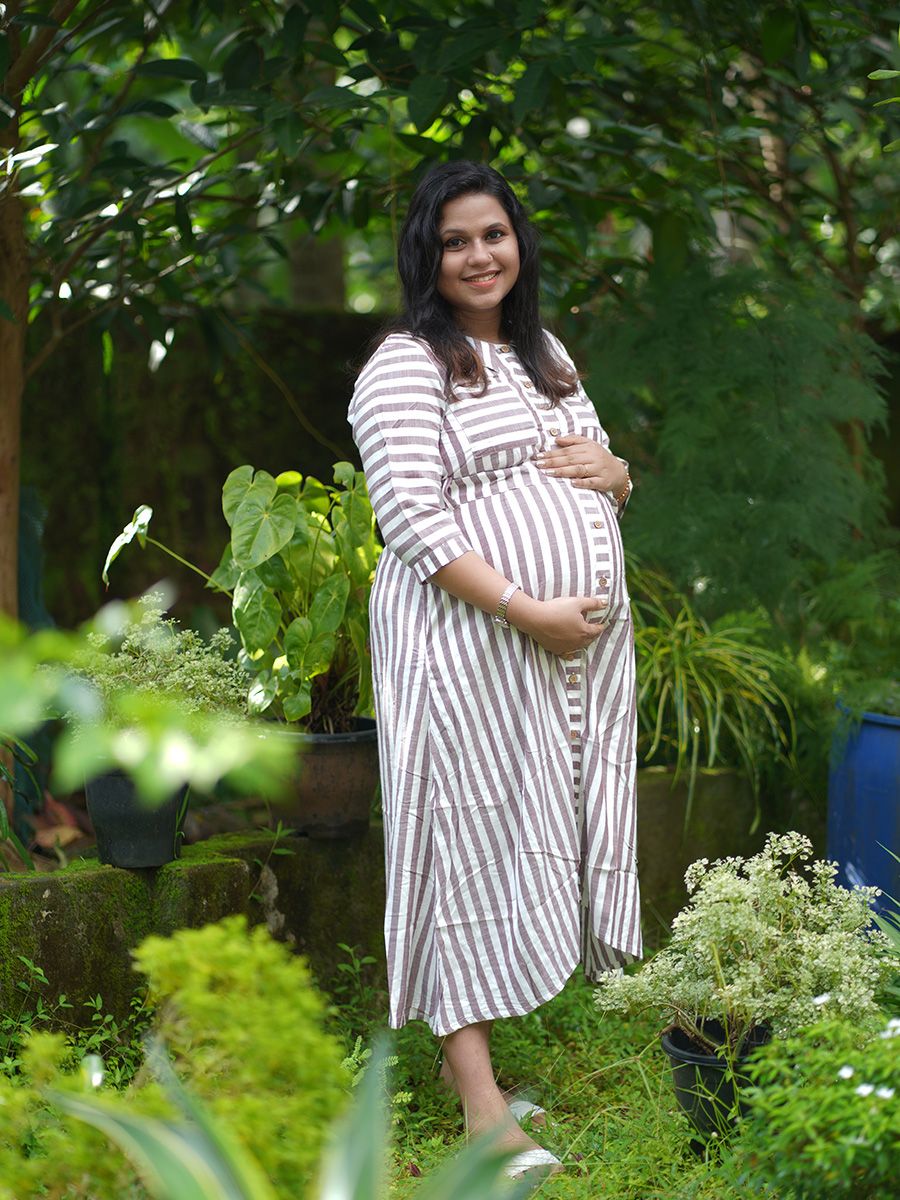 Maternity short Dress- Brown Lines