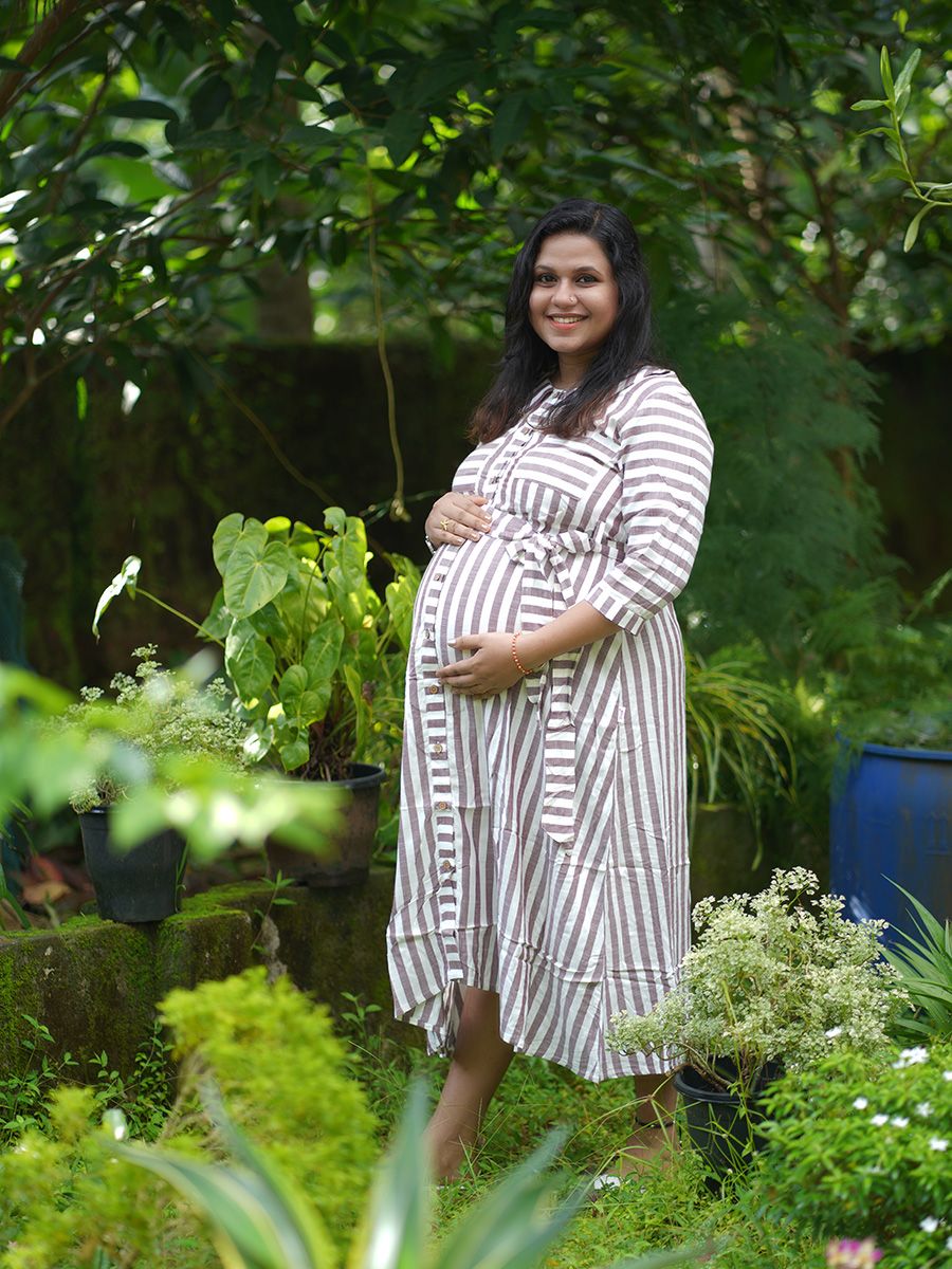 Maternity short Dress- Brown Lines