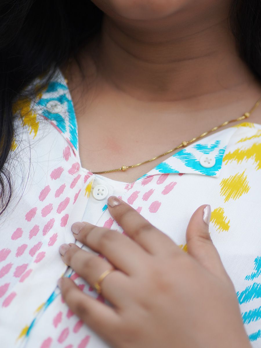 Maternity Full Night Gown- Offwhite Prints