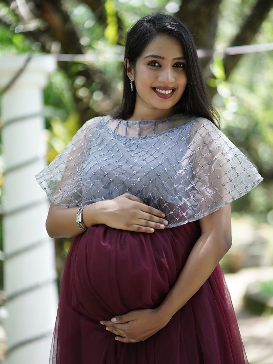 Maternity Party Wear Dress- Maroon