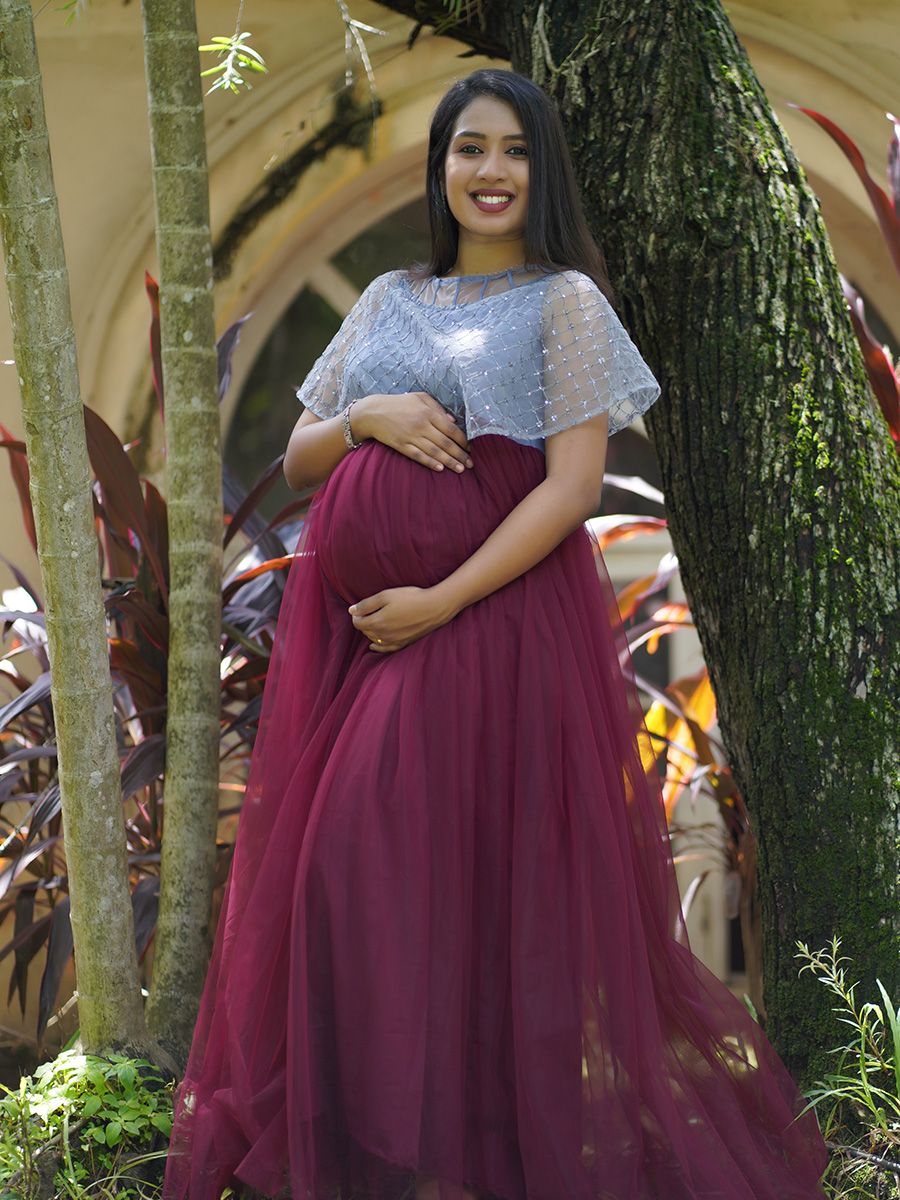 Maternity Party Wear Dress- Maroon