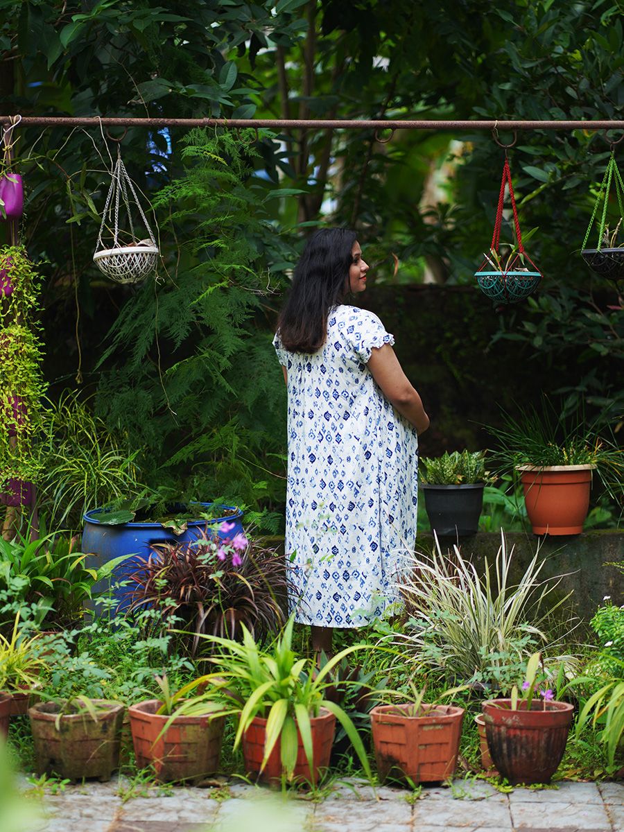 Maternity Short Night Gown- (print Blue)