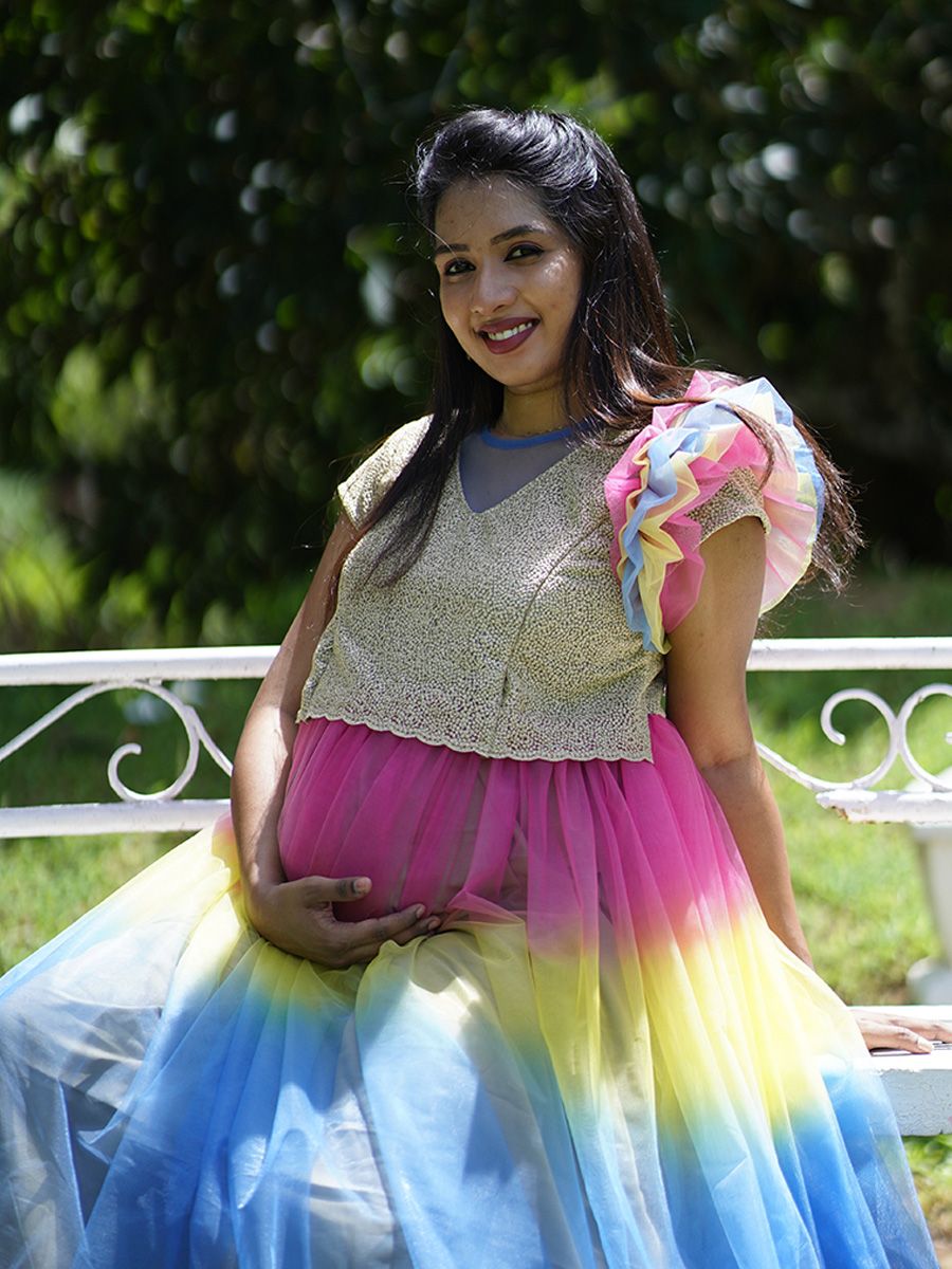 Maternity Party Wear Dress- multi colour