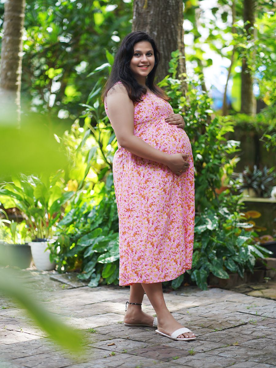 Maternity Sleeveless Dress with Jacket- floral pink