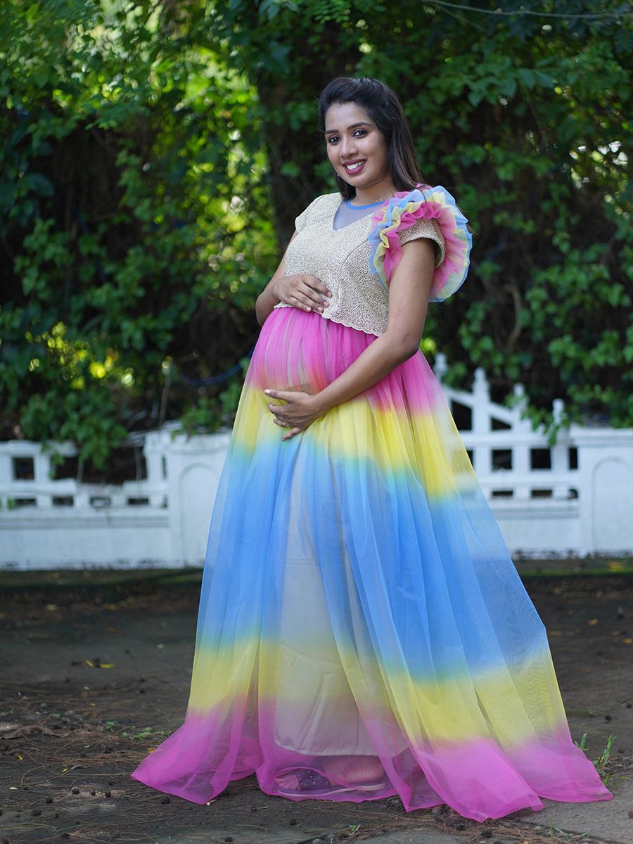 Maternity Party Wear Dress- multi colour