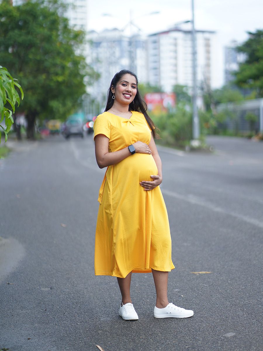 Maternity Short Dress- Knitted (Yellow)
