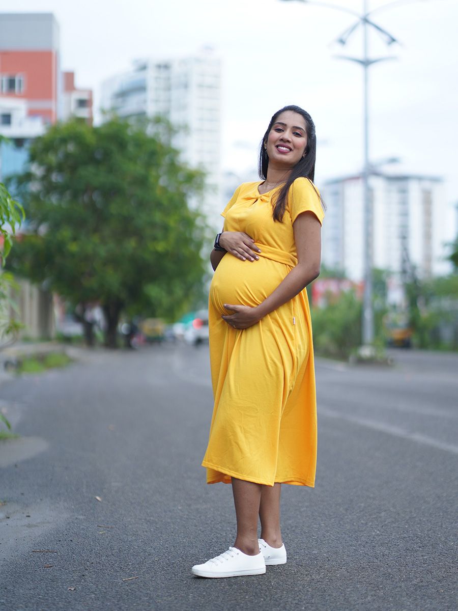 Maternity Short Dress- Knitted (Yellow)