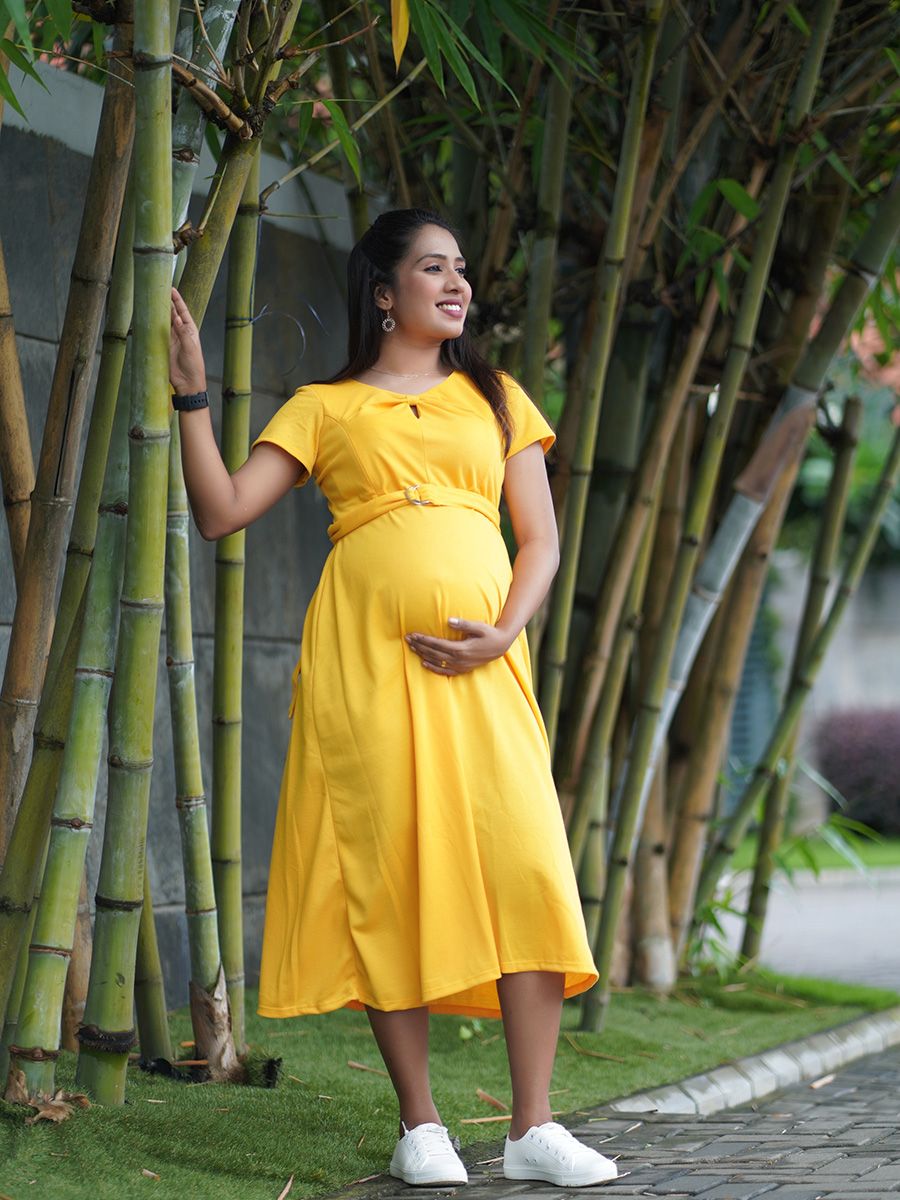 Maternity Short Dress- Knitted (Yellow)