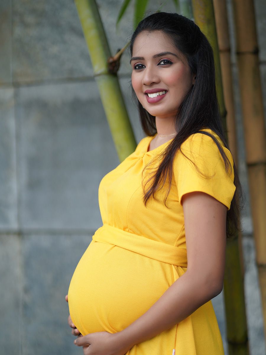 Maternity Short Dress- Knitted (Yellow)
