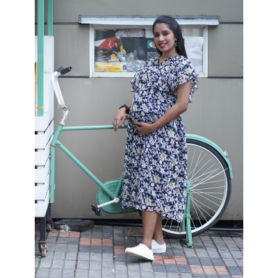 Maternity Short/ Midi Dress- Floral Black