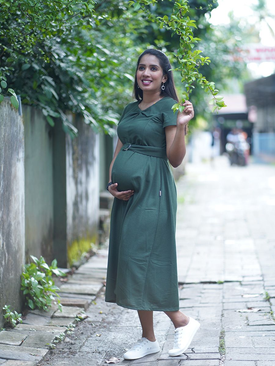 Maternity Short Dress- Knitted (Green)