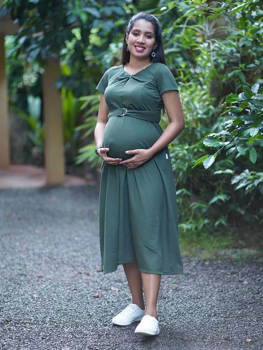 Maternity Short Dress- Knitted (Green)