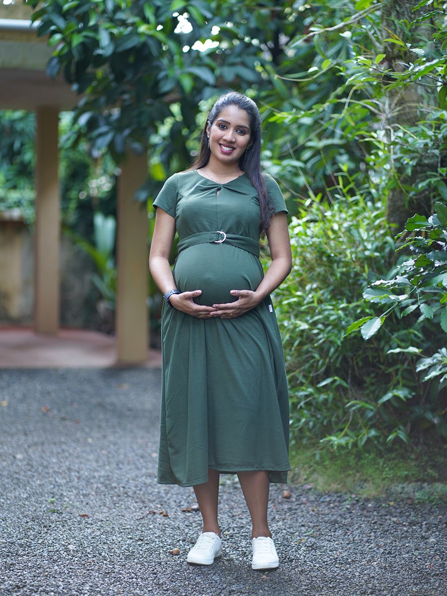 Maternity Short Dress- Knitted (Green)