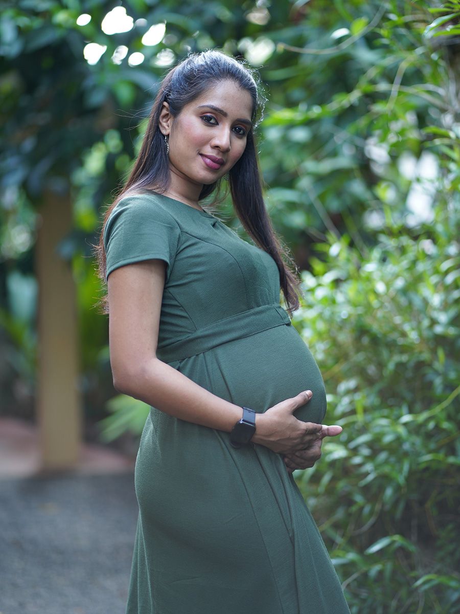 Maternity Short Dress- Knitted (Green)