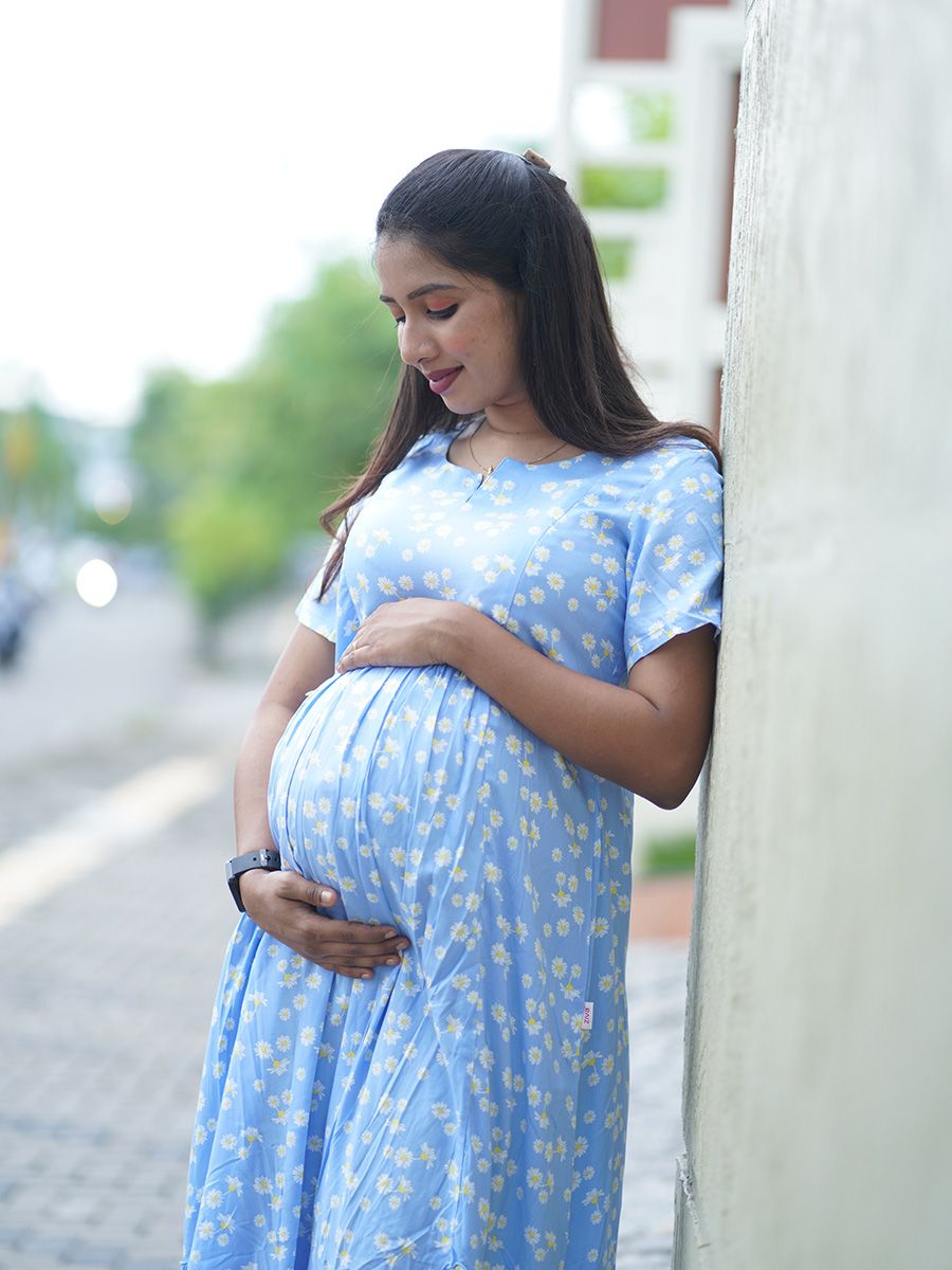 Maternity Short Dress- Floral (Blue)