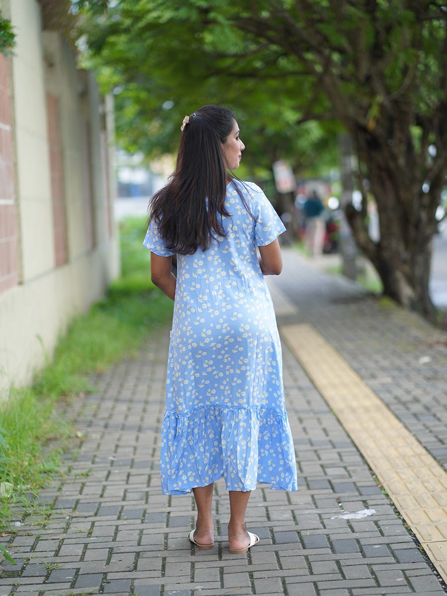 Maternity Short Dress- Floral (Blue)