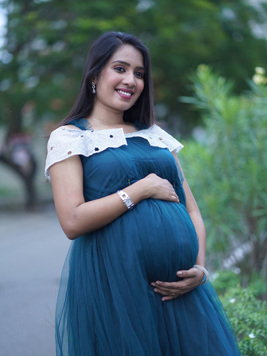 Maternity Party Wear Dress- Dark Green