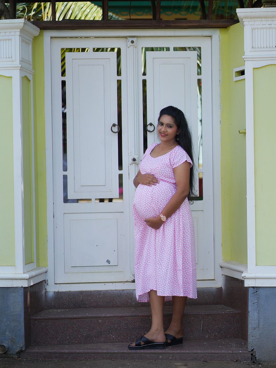 Maternity Short Night Gown-pink floral