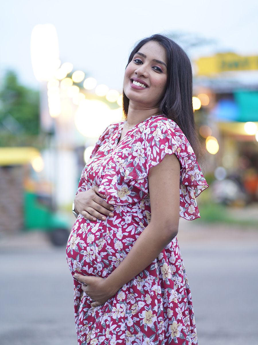Maternity Short Dress- Floral (Brown)