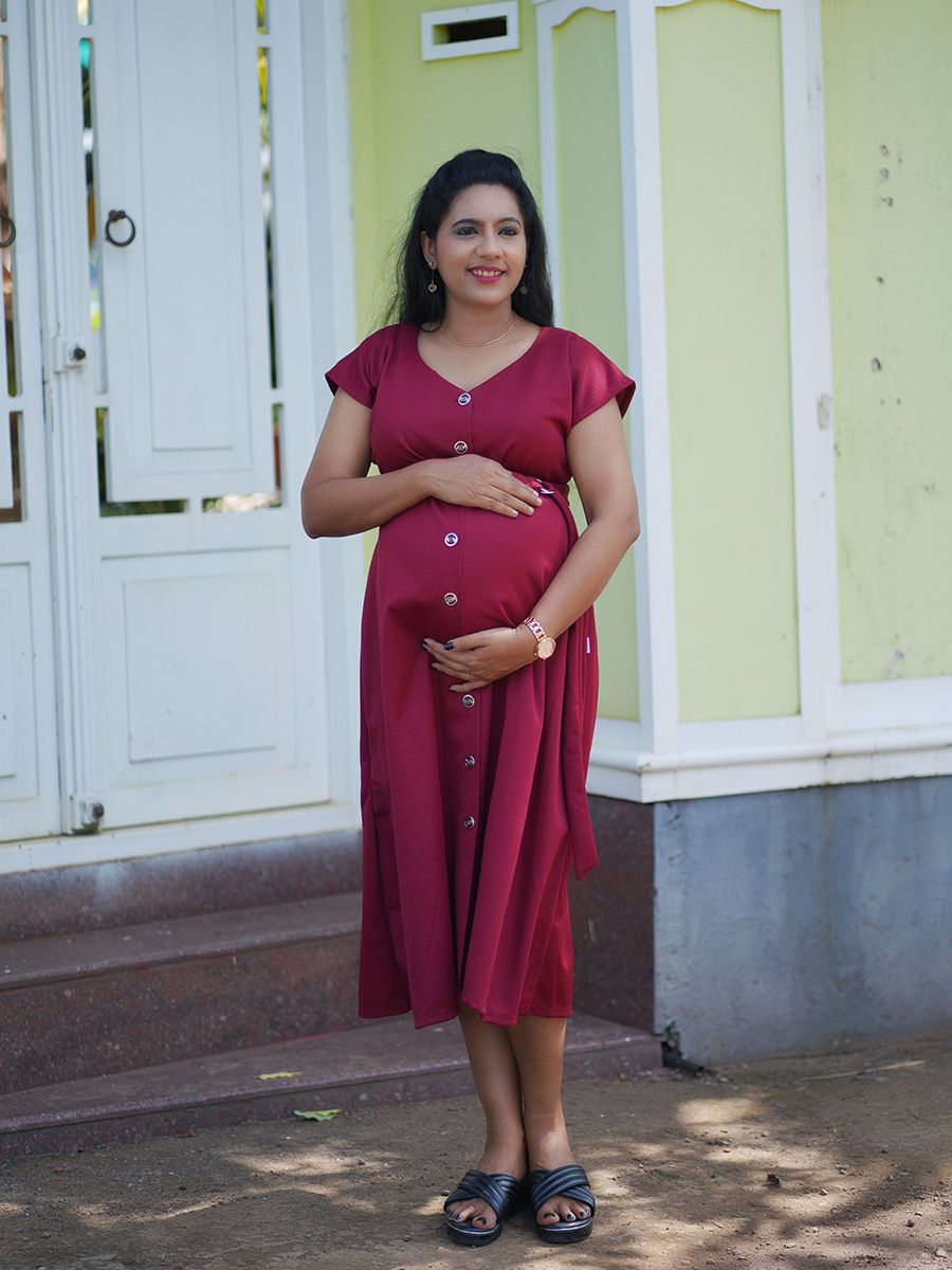 Maternity Short Dress-  (Maroon)