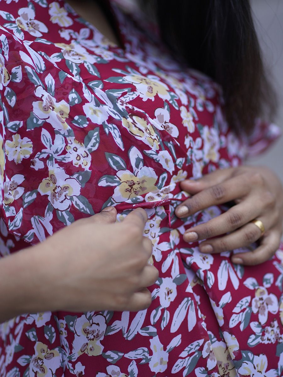Maternity Short Dress- Floral (Brown)