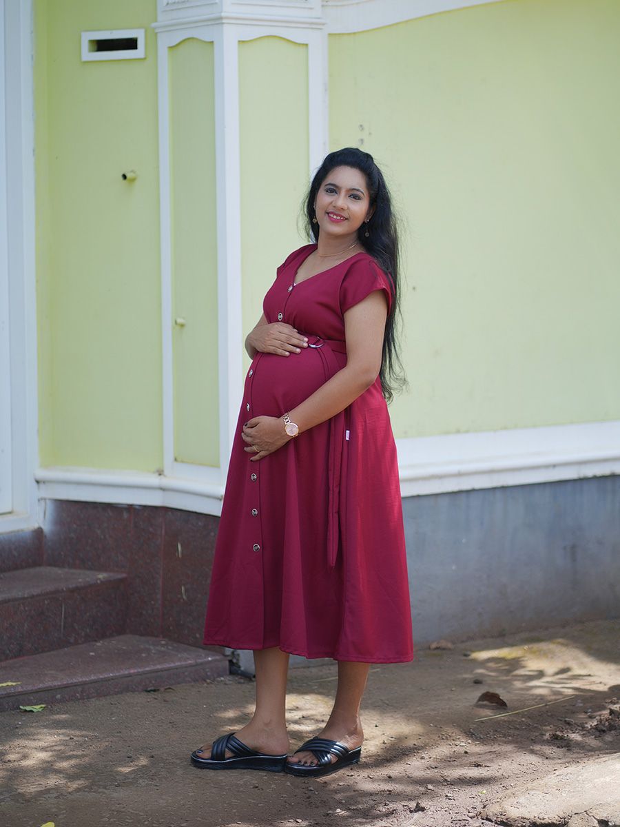 Maternity Short Dress-  (Maroon)