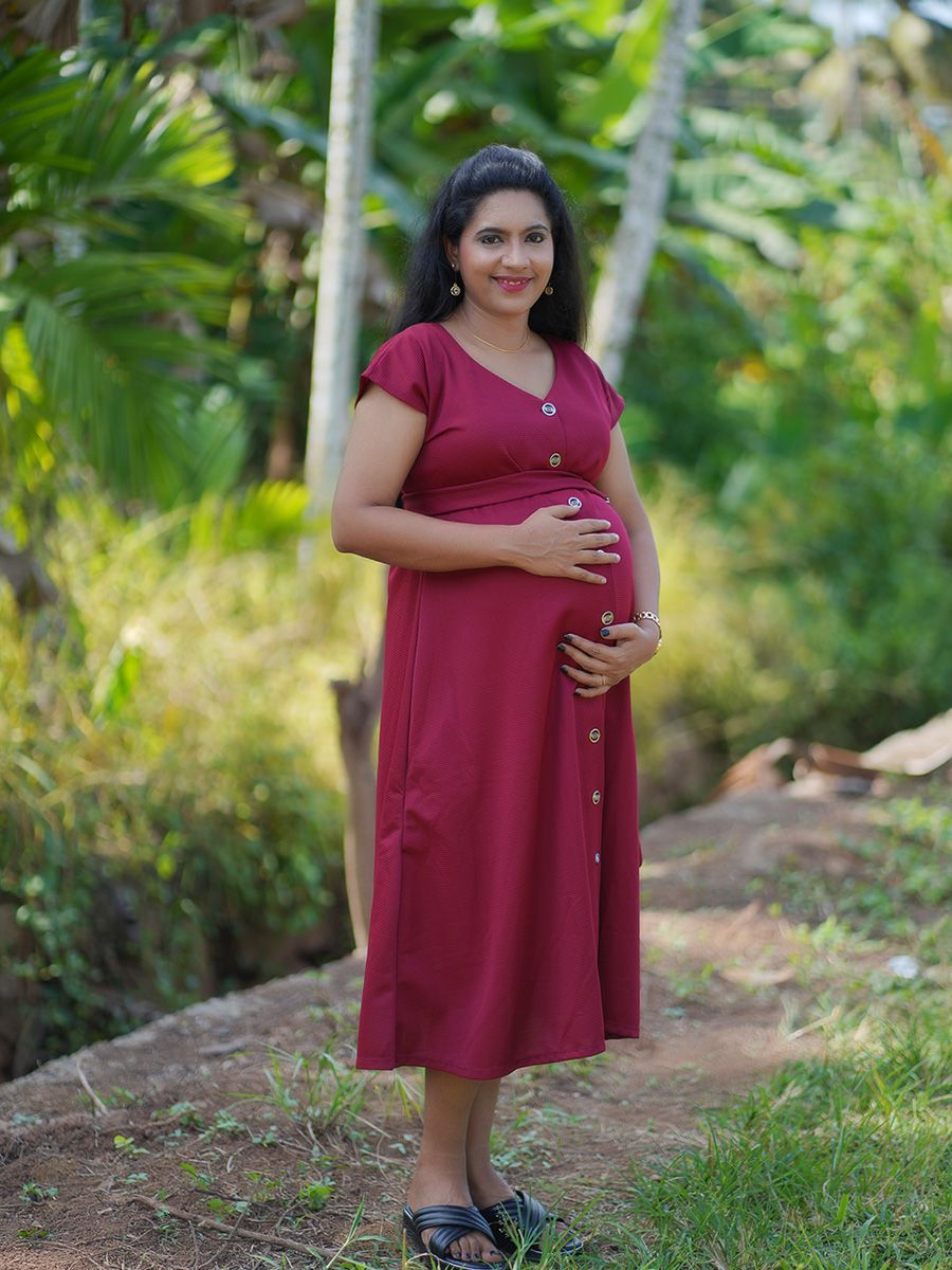 Maternity Short Dress-  (Maroon)