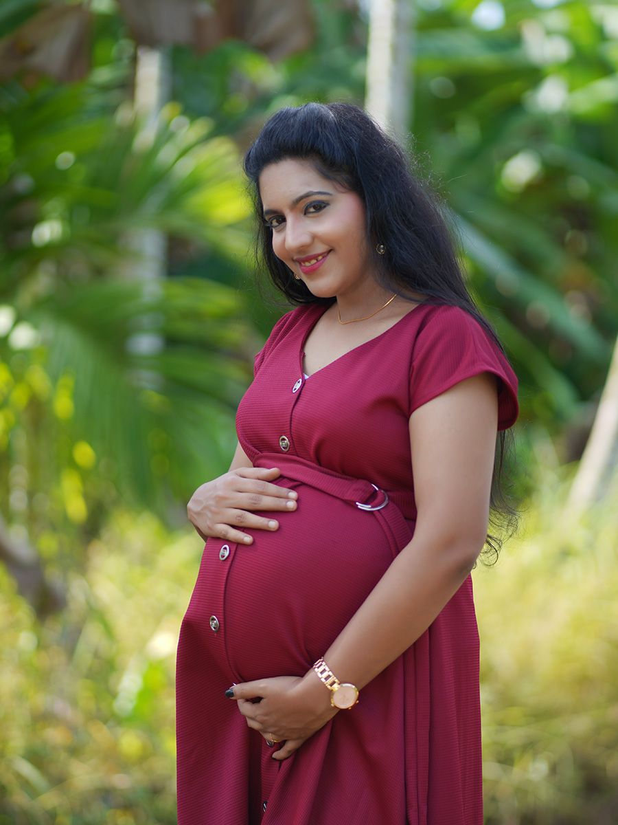 Maternity Short Dress-  (Maroon)