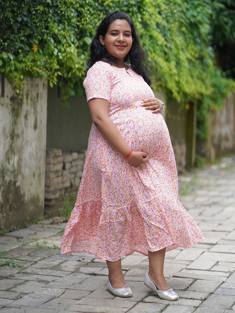 Maternity Short Dress- Floral (Pink)