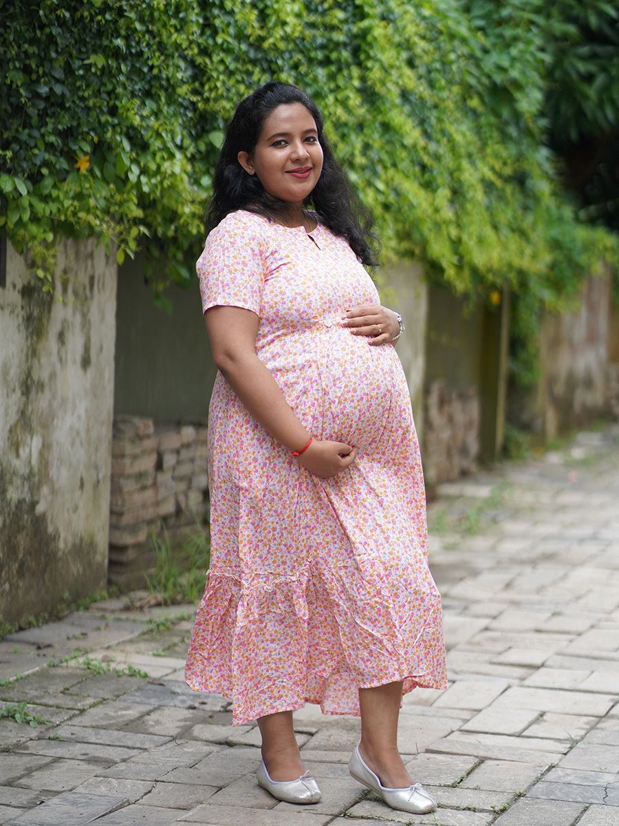 Maternity Short Dress- Floral (Pink)