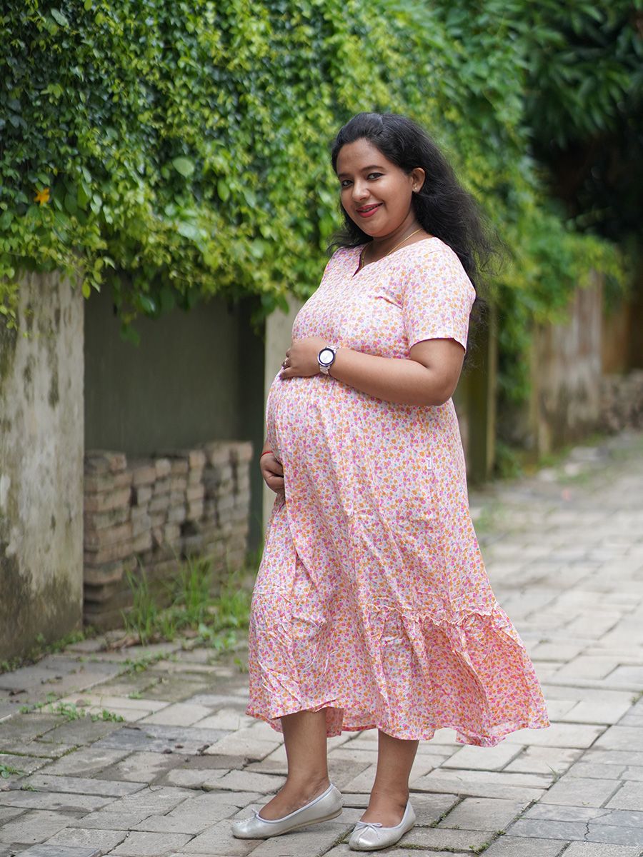 Maternity Short Dress- Floral (Pink)