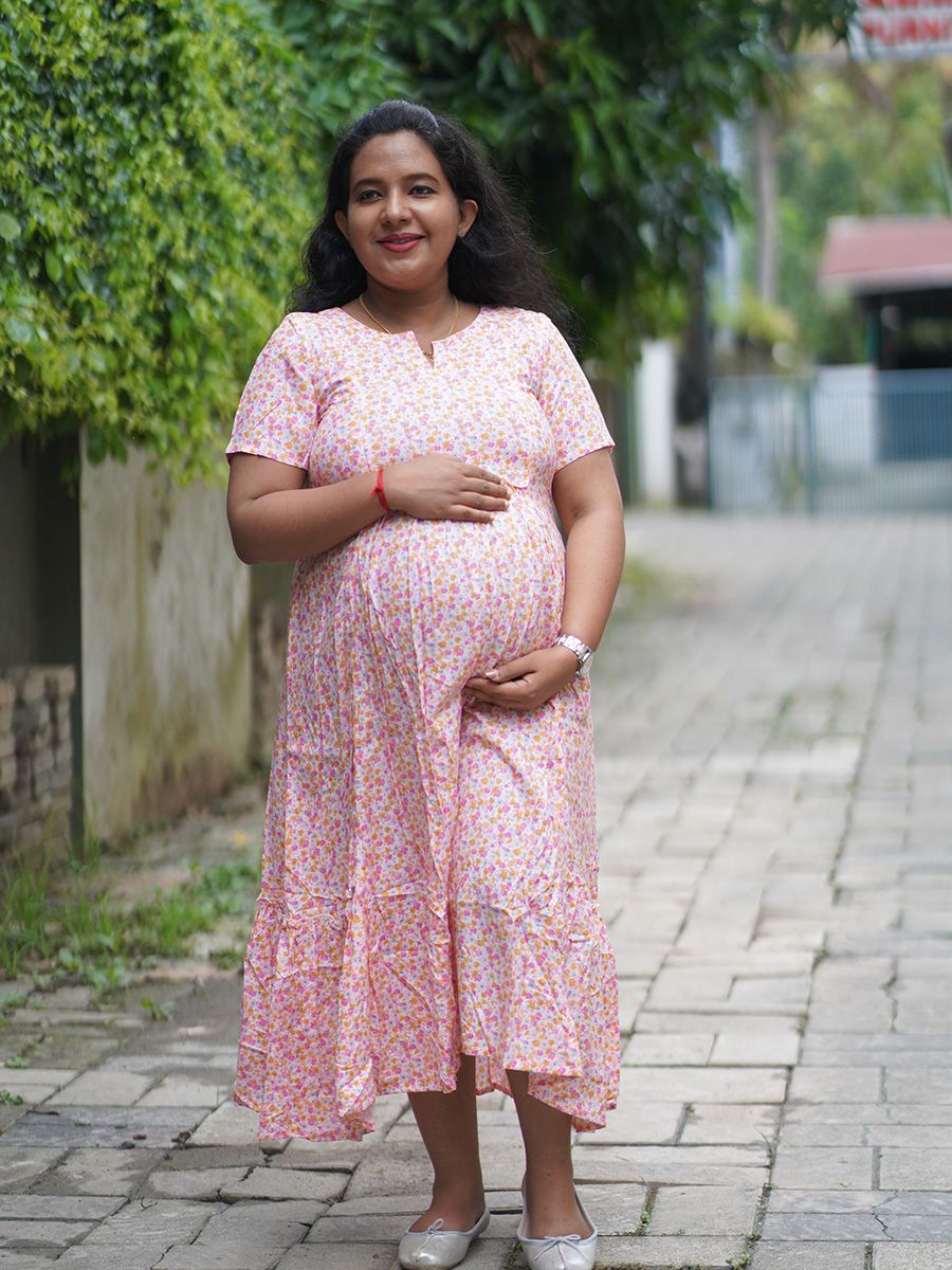 Maternity Short Dress- Floral (Pink)