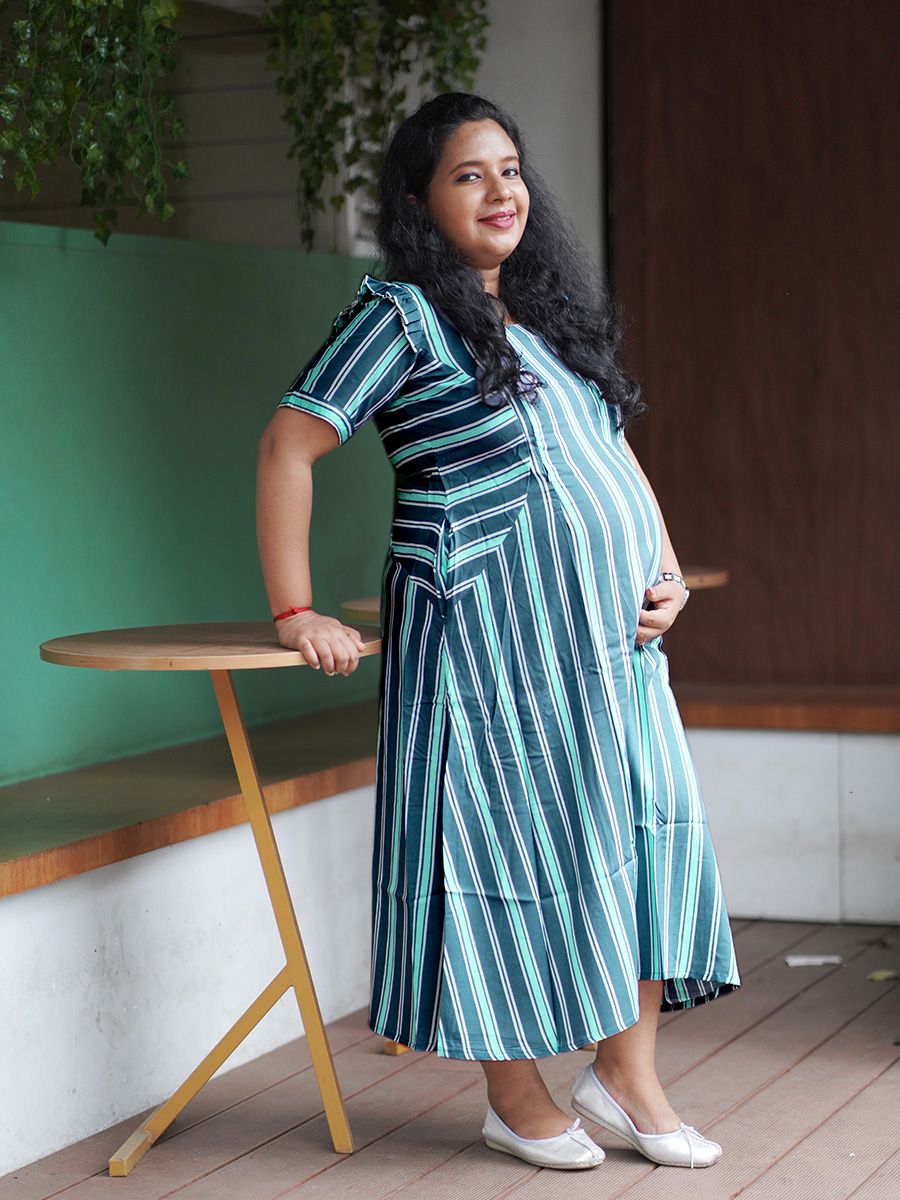 Maternity Short Dress- Lines (Blue)