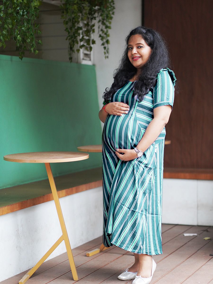 Maternity Short Dress- Lines (Blue)