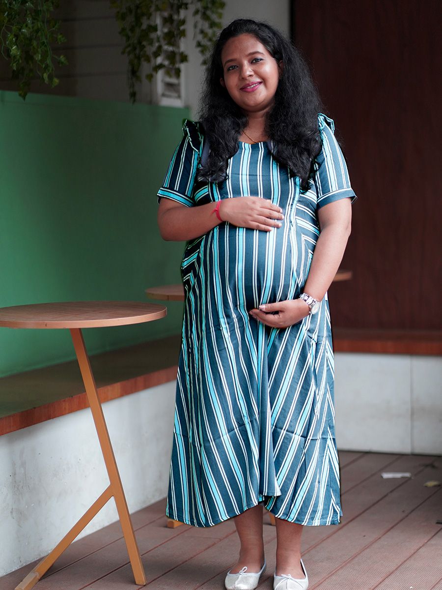 Maternity Short Dress- Lines (Blue)