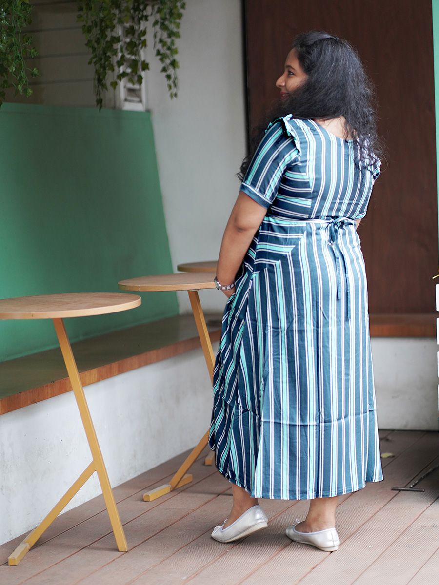 Maternity Short Dress- Lines (Blue)