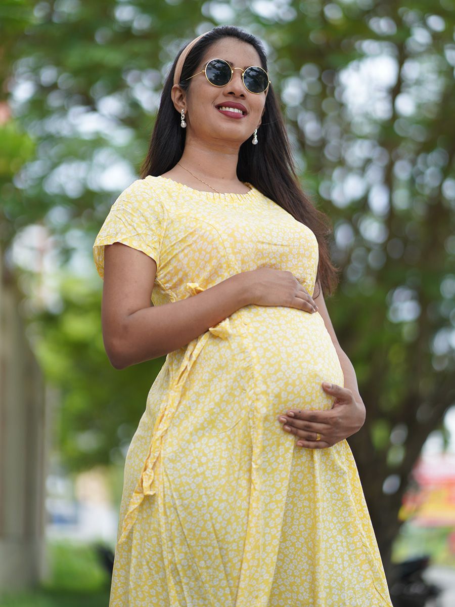 Maternity Short Night Gown- Floral   (Yellow)
