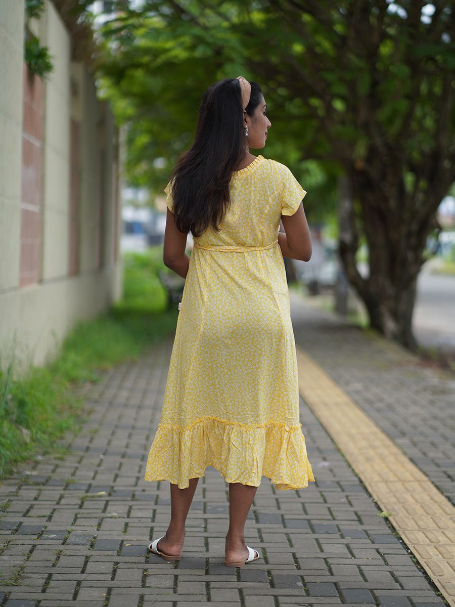 Maternity Short Night Gown- Floral   (Yellow)