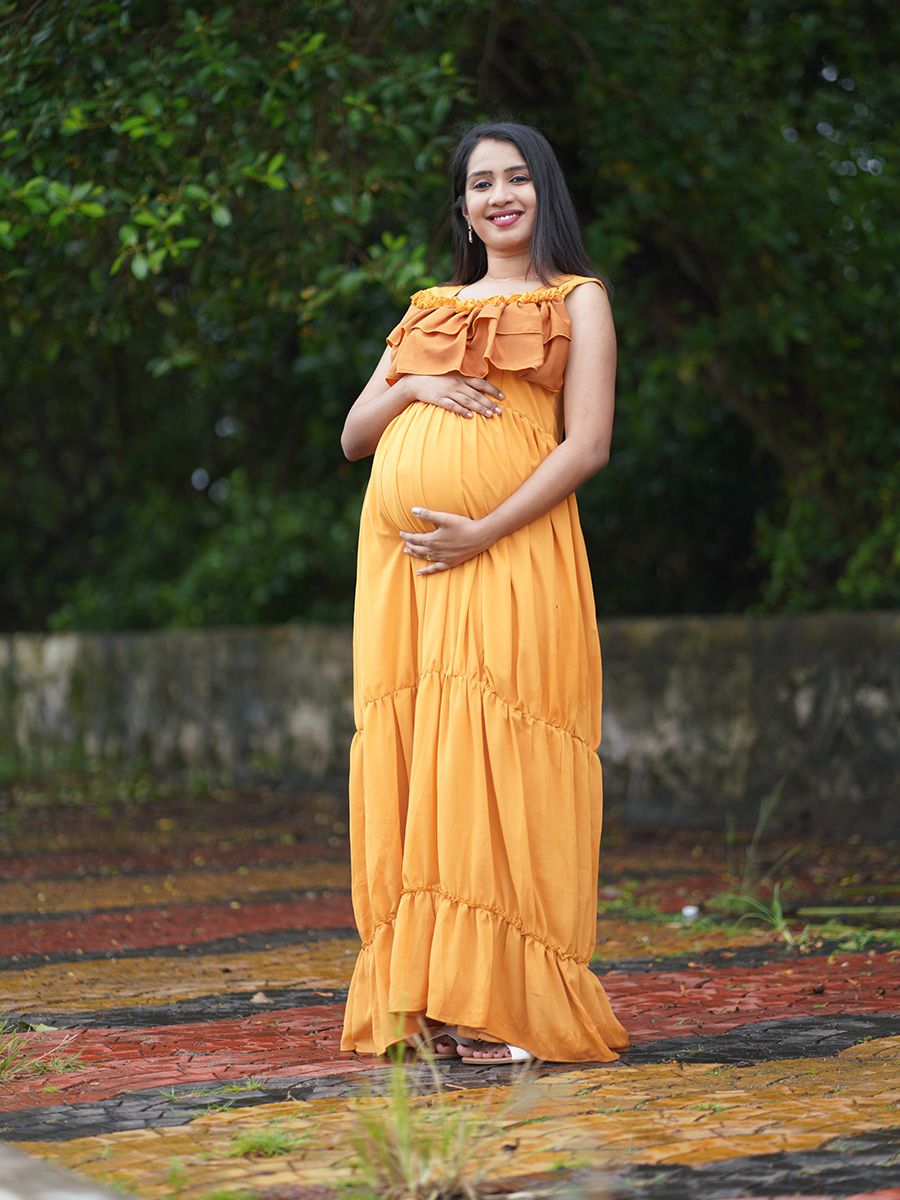 Maternity Photo Gown- Mustard Yellow